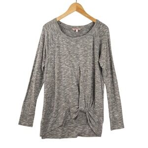 Juicy Couture XL Gray Twist Front Knot Hem Long Sleeve Soft Knit Top Rayon Blend
